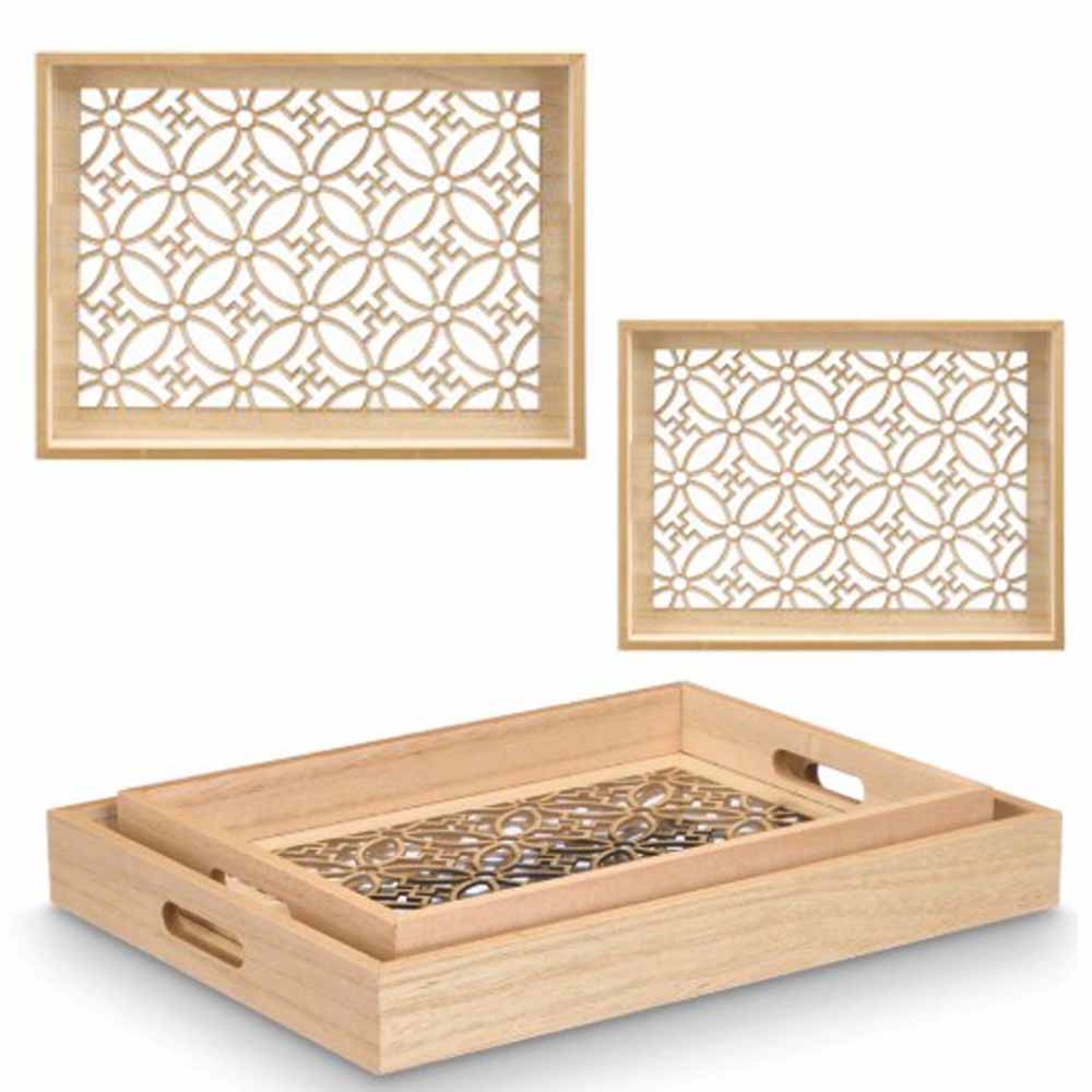 Set 2 plateaux à fleurs rectangulaires