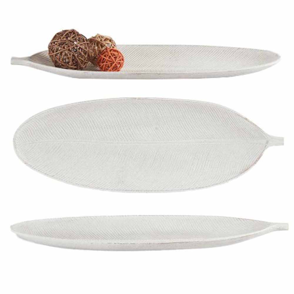 Plateau en bois décoration feuille blanche