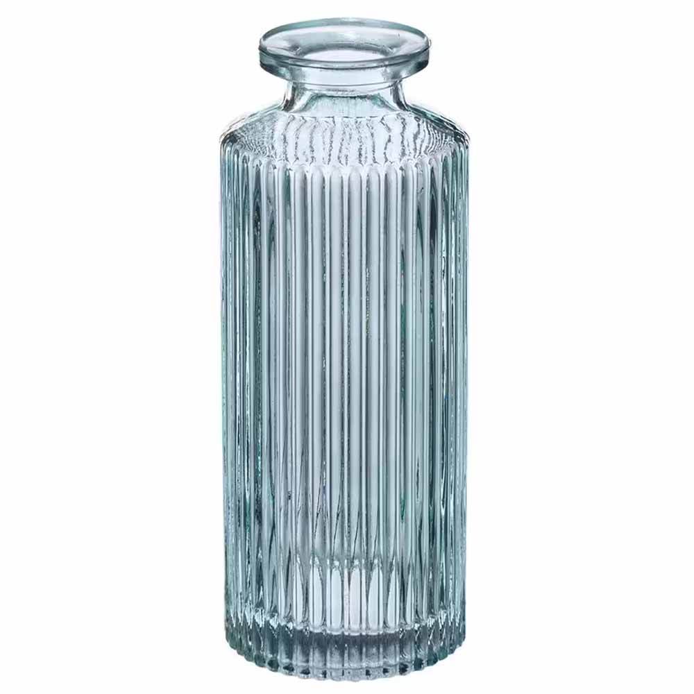 Soliflore x3 verre strie vae h13.5. bleu