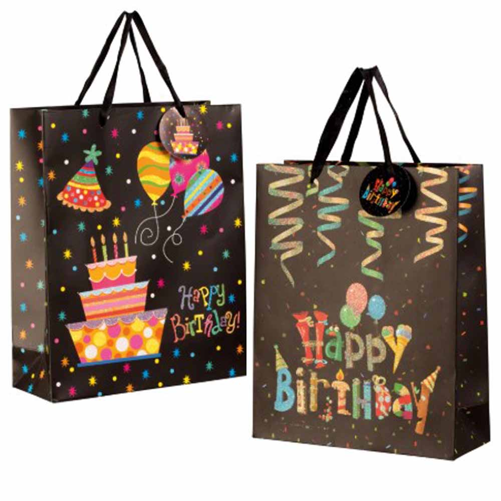 Sac cadeau "Happy Birthday avec des paillettes"2