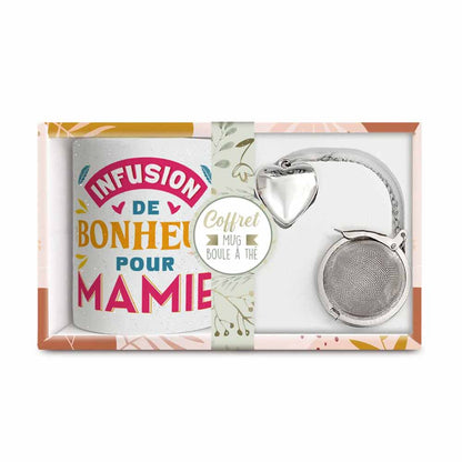 COFFRET MUG BOULE A THE "MAMIE" A PAILLETTES