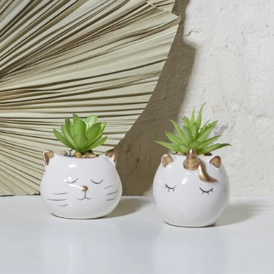 Plante artificielle chat et licorne céramique