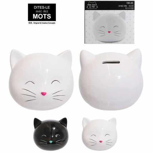 Tirelire chat h12.2cm 2-fois assorti