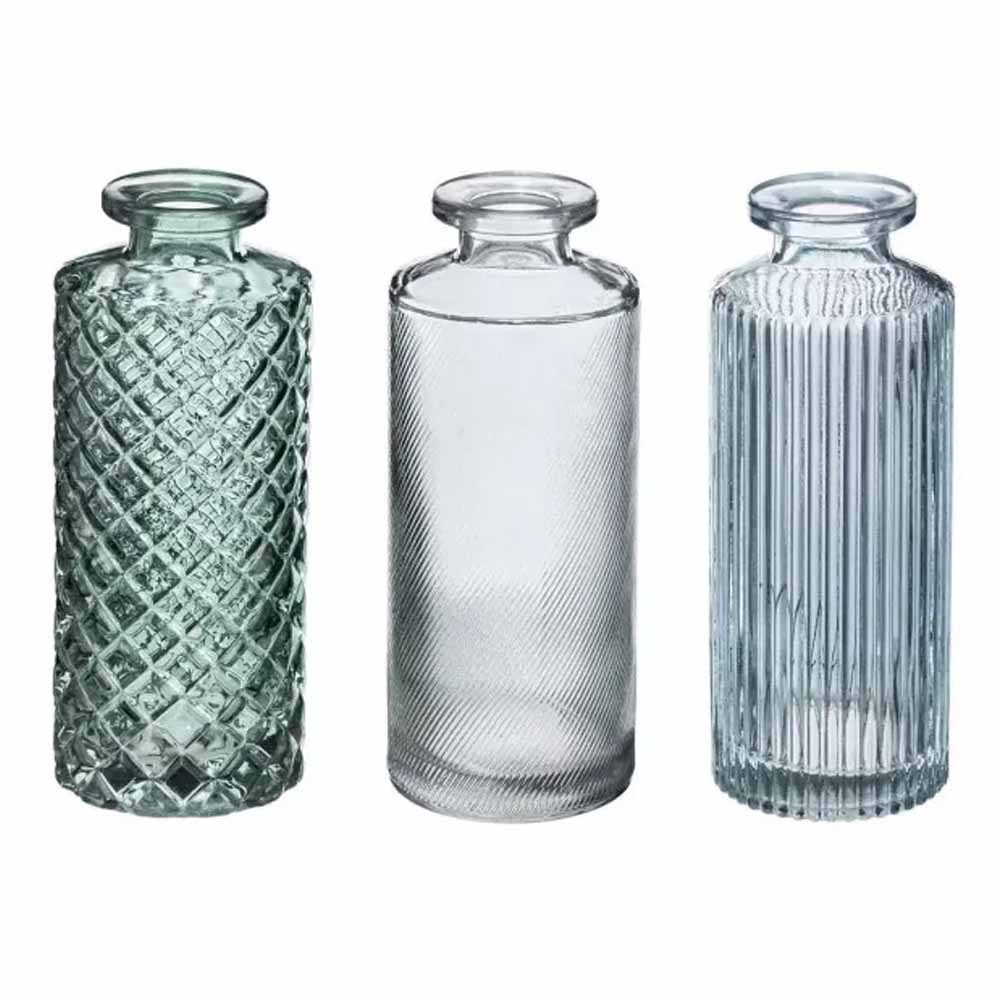 Soliflore x3 verre strie vae h13.5. bleu