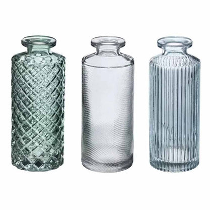 Soliflore x3 verre strie vae h13.5. bleu
