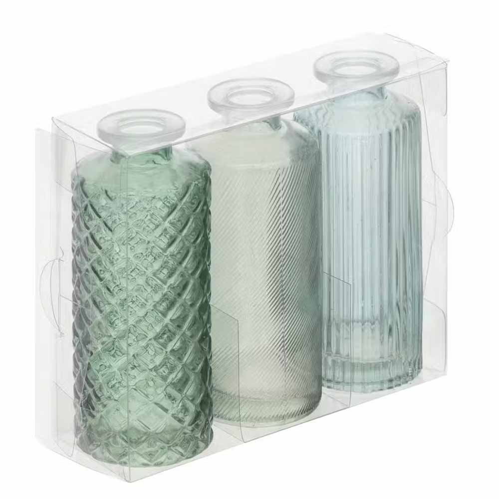 Soliflore x3 verre strie vae h13.5. bleu