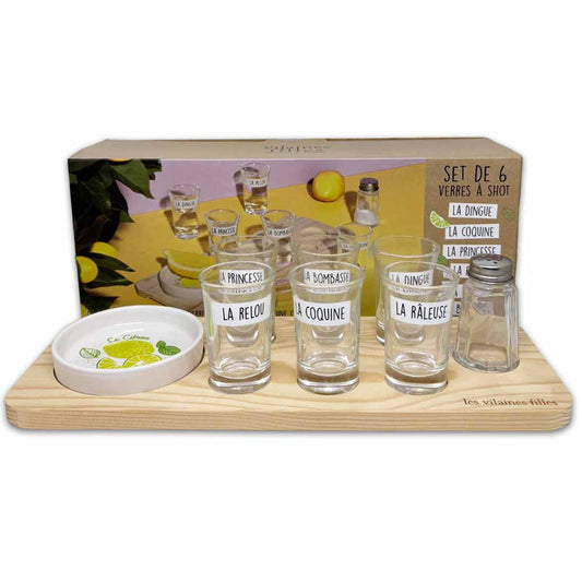 Verres à shot avec plateau, salière et coupelle