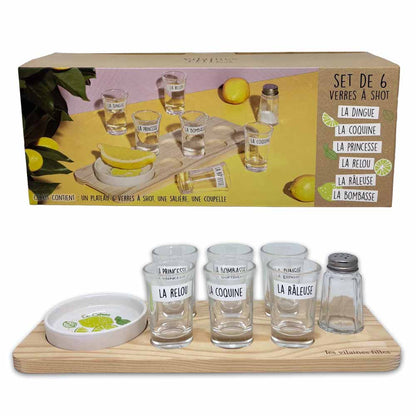 Verres à shot avec plateau, salière et coupelle