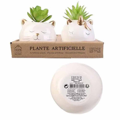 Plante artificielle chat et licorne céramique