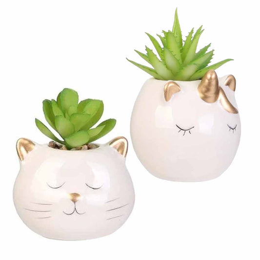 Plante artificielle chat et licorne céramique